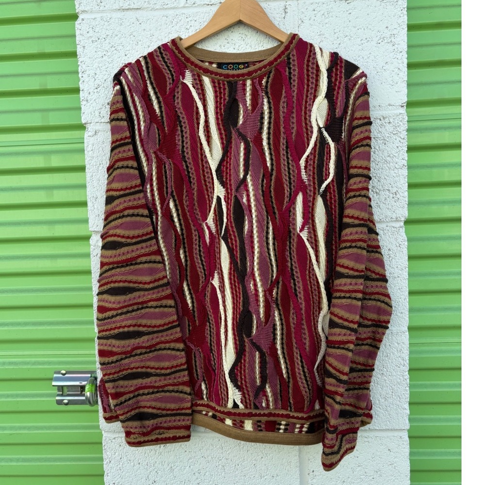 3D Knit Pink Coogi Sweater Size M Made In Australia 100% Cotton